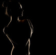 Sensual portrait silhouette of beautiful woman in backlight on a black background