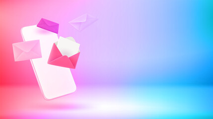 Aufkleber - Sending mail via mobile phone. Vector 3d banner with copy space