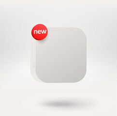 Fototapete - Empty button with NEW label. Mobile application icon. 3d vector icon isolated on white background