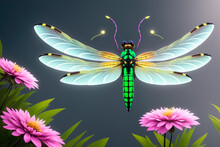 Digital Painting Art Of Dragonfly,illustration, Flying Dragonfly. Generative AI