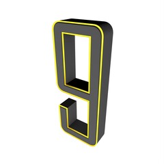 Poster - Gray yellow 3d number 9 on a white background. 3D rendering image.
