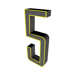 Poster - Gray yellow 3d number 5 on a white background. 3D rendering image.