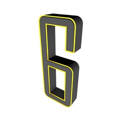 Poster - Gray yellow 3d number 6 on a white background. 3D rendering image.