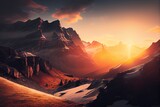 Fototapeta Natura - Scenic Sunrise In The High Mountains Of The Alpes. Generative AI