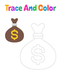 Wall Mural - Money Sack tracing worksheet for kids