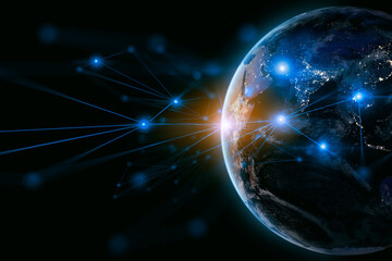 Poster - earth and network of internet satellite for telecom,globe data cloud storage of 5g, global networkin