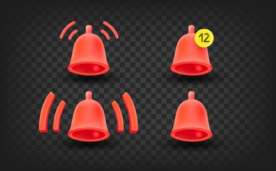 Poster - Golden bell reminders set. 3d vector icons isolated on transparent background