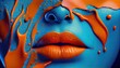 colorful painted girl face with orange lips