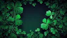 Background With Green Clovers With Four Leaves