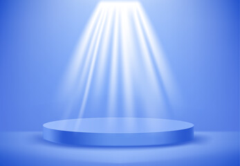 Poster - Empty illuminated room with round platform and soffits. Realistic 3d style vector illustration