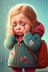 cute little girl crying sadness Generative AI