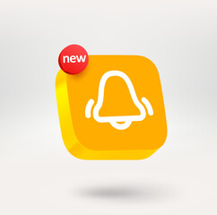 Fototapete - Notification button with NEW label. Mobile application icon. 3d vector icon isolated on white background