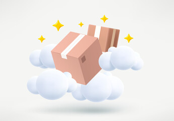Poster - Post parcels in a sky. Mail delivery concept. 3d vector illustration