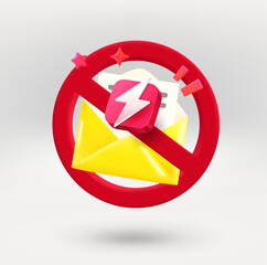 Fototapete - No spam concept with envelope. 3d vector icon isolated on white 