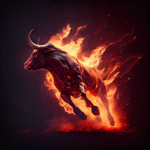 Running Fire Bull. AI Midjourney Generated Illustration