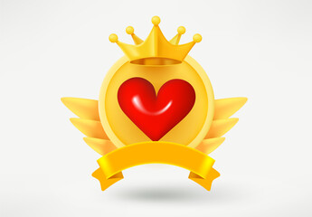 Poster - Golden game rank emblem with heart. Game achievement 3d badge isolated on white background