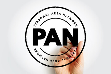 Aufkleber - PAN Personal Area Network - computer network for interconnecting electronic devices within an individual person's workspace, acronym text with marker