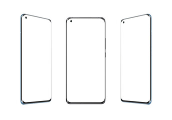 Poster - Phone isolated in three positions. Isolated display and background for app design presentation. Sleek screen with thin edges and camera built into display