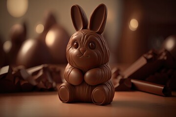 Wall Mural - Cute easter bunny made of chocolate with chocolate eggs. 