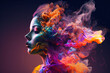 Portrait of a woman surrounded with colorful smoke. AI generated image