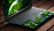 © Czintos Ödön - Technology with the concept of nature. Laptop keyboard with green globe. Efficient technology. Digital sustainability. Environmentally friendly technology, sustainable development goals generated AI.