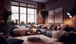 Warm and cozy textures including plush sofa, wool rugs, and textured accents, with soft lighting fixtures for a comforting sofa and inviting living room | Generative Ai | Interior design