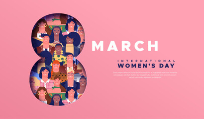Wall Mural - International women’s day 8 march cutout diverse people card