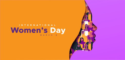 Wall Mural - International women’s day papercut woman silhouette banner design