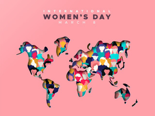 Wall Mural - International women’s day world map cutout diverse woman card design
