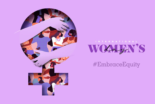 women's day two hands embrace female symbol concept card