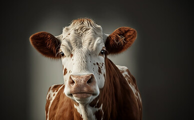 Wall Mural - portrait of a brown and white cow, Created using generative AI tools.