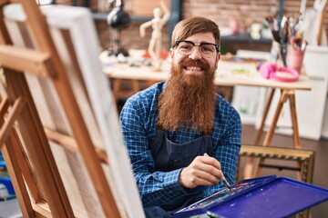 Sticker - Young redhead man artist smiling confident drawing at art studio