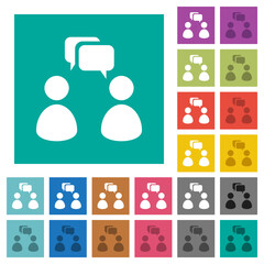 Poster - Two talking persons with oval bubbles solid square flat multi colored icons