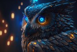 Fototapeta Dziecięca - Closeup of an Owl with Glowing  Blue Eyes