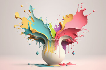 Colorful pastel paint splash abstract liquid background. AI