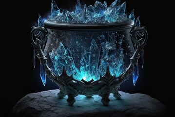 Wall Mural - light blue crystals in a cauldron Generative AI