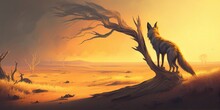 Fox Posing On The Sunset In The Desert