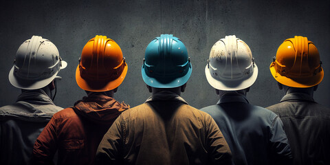 engineer architecture contractor foreman workers with safety helmet created with Generative AI technology