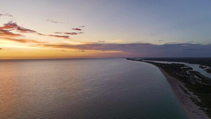 Canvas Print - Aerial view of Nokomis beach at sunset crowded with people waiting for Independence Day fireworks. Evening at Florida coast