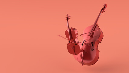 cello and double bass with red color 3d rendering