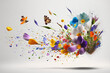 © Kishore Newton - A serene and whimsical scene with a vibrant display of colorful flowers and a delicate butterfly levitating above them. Generative AI