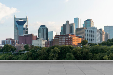 Wall Mural - Skyscrapers Cityscape Downtown, Nashville Skyline Buildings. Beautiful Real Estate. Day time. Empty rooftop View. Success concept.