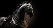 Black horse on black, Medieval knights black warhorse made of metal and full of armor. Fantasy image created with generative ai.