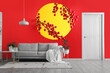 © Pixel-Shot - Interior of trendy living room with grey sofa and beautiful Chinese print on wall