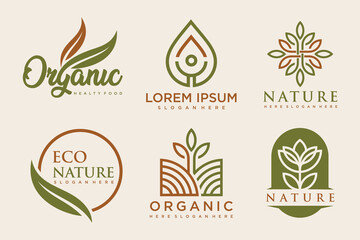 Natural product icon set logo design vector template.