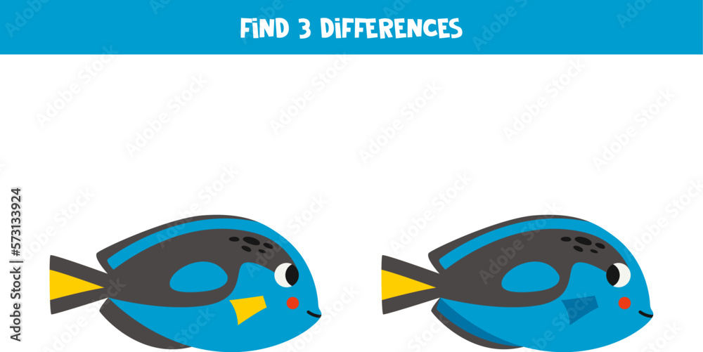 Find 3 differences between two cute blue tang fish. Stock Vector ...