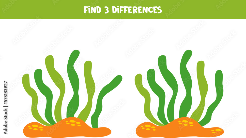 Find three differences between two cartoon seaweeds. Stock Vector ...
