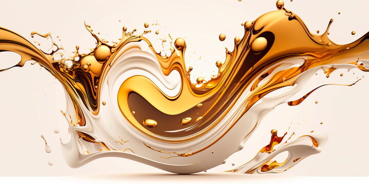 Gold Fluid splash, swirl on white. Luxury golden flow. Generative AI