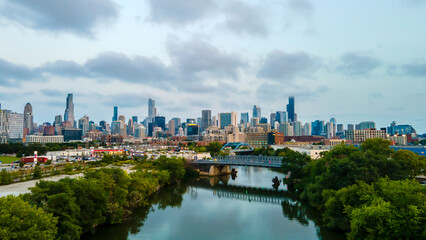 Wall Mural - Chicago, IL USA September 15th 2022 : establishing aerial drone view image of Chicago metropolitan city area. the buildings architecture look great for tourist to come and see the skyline