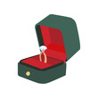 Wedding ring in the green velvet gift box